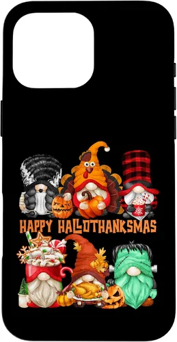 Vista 19 de iPhone 16 Halloween Thanksgiving Christmas Gnomes Happy Hallothanksmas Case