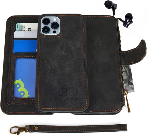 Vista 14 de MODOS LOGICOS Funda para iPhone 11, cartera desmontable, 2 en 1, almacenamiento en efectivo con cremallera, hasta 14 ranuras para tarjetas, 1 Negro