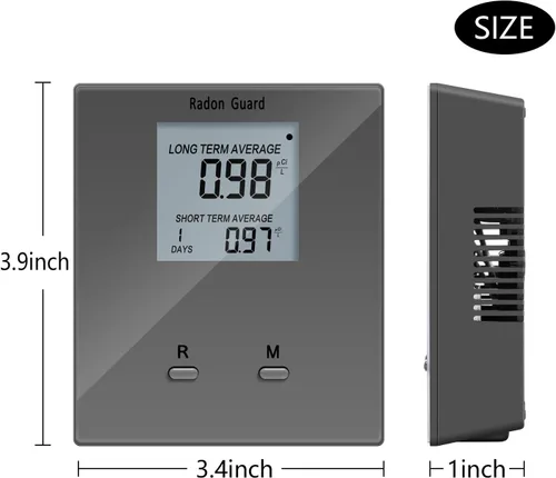 Vista 4 de Detector de radón para el hogar, medidor de radón portátil, monitor de radón a largo y corto plazo, alimentado por batería, previene niveles Gris