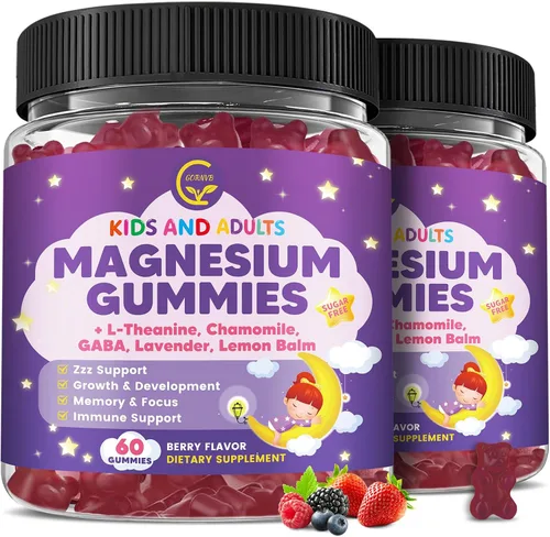 Vista 7 de Gomitas de glicinato de magnesio 400/200 mg para niños y adultos, sin melatonina para dormir, suplemento de magnesio con manzanilla, lavanda
