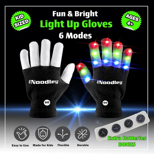 Vista 2 de The Noodley Guantes con luz LED para niños, juguetes, juegos al aire libre, para niños y niñas, disfraz oscuro con autismo, niños, adolescentes