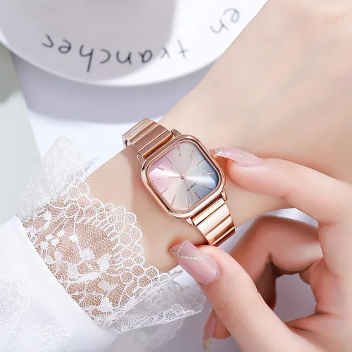 Vista 5 de Womens Ladies' Ultra Thin Watch with Rainbow Gradient Dial Gold-Tone Square Case and Bracelet Quartz Movement