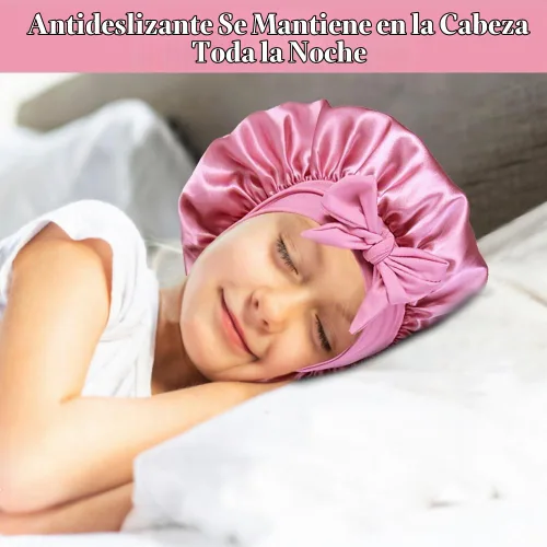 Vista 6 de 2+2 gorros de satén con coleteros para niños, bonitos gorros de pelo para niñas para dormir cabello rizado, A