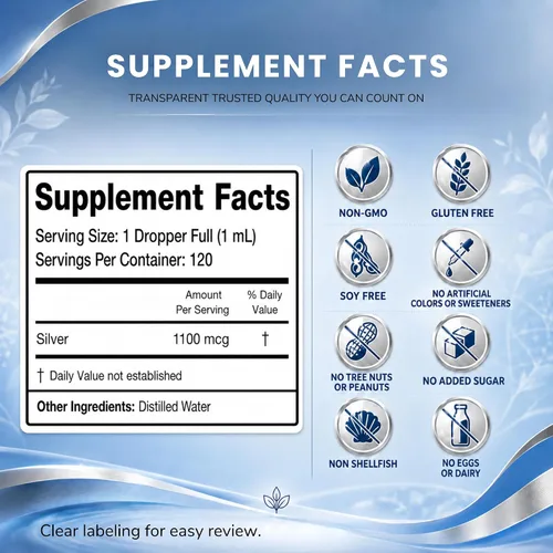 Vista 3 de Líquido de plata coloidal 1100 ppm - Suplemento mineral de alta potencia para apoyo inmunológico - Botella de vidrio ámbar con cuentagotas - 4 oz