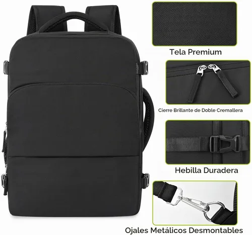 Vista 5 de Mochila de Viaje Snoffic para Mujer, Negro, 17 pulg.