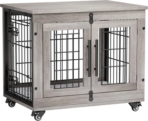 Vista 14 de Lulive Mueble de Jaula para Perros Pequeños, Perrera para Perros de Interior con Puertas Dobles de Madera, Jaula para Perros de 27.1'' de Servicio