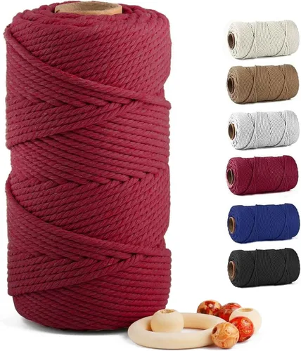 Vista 66 de ZUEXT Cordón de algodón para macramé de 4 mm x 500 m, ZUEXT Cordones trenzados naturales hechos a mano en verde manzana de 4 hebras, cuerda de lana