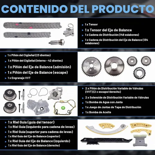 Vista 3 de Kit de Cadena de Distribución SUSUCAR con Bomba de Agua, Bomba de Aceite, Tensor de Piñón de Guía de Cadena para GMC Terrain, Chevy Equinox Malibu