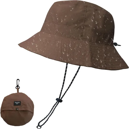 Vista 10 de NPJY Packable Sun Bucket Hat for Women Outdoor Waterproof Rain Hat Beige liso (plegable)