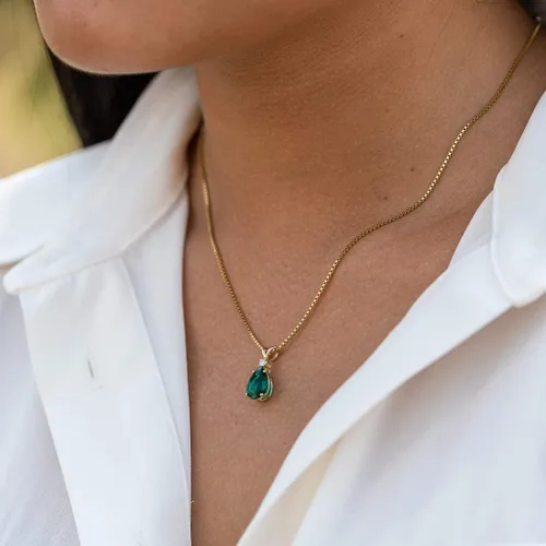 Vista 7 de Peora Dije de oro de 14 quilates para mujer con diamante, elegante diamante solitario en forma de lágrima de 10x7mm 0.394 x 0.276 pulgadas, piedras