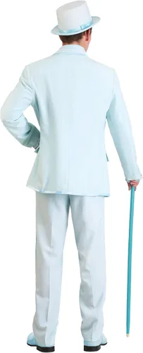 Vista 3 de Disfraz de esmoquin azul para adultos, esmoquin azul polvo para hombres, camisa, pantalones, chaqueta, disfraz de Halloween, Azul