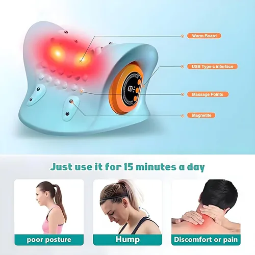 Vista 3 de Nuevo masajeador de cuello para alivio del dolor y relajación muscular, relajante portátil de cuello y hombros, almohadas eléctricas con calor