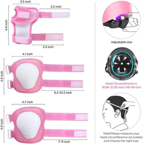 Vista 4 de DaCool Juego de casco de bicicleta para niños, rodilleras para patineta, coderas, muñequeras ajustables para niños de 3 a 10 años