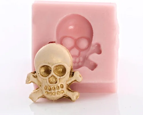 Vista 6 de Molde de silicona miniatura de calavera y huesos cruzados, molde seguro para alimentos, molde de joyería artesanal. tamaño perfecto para hacer joyas.