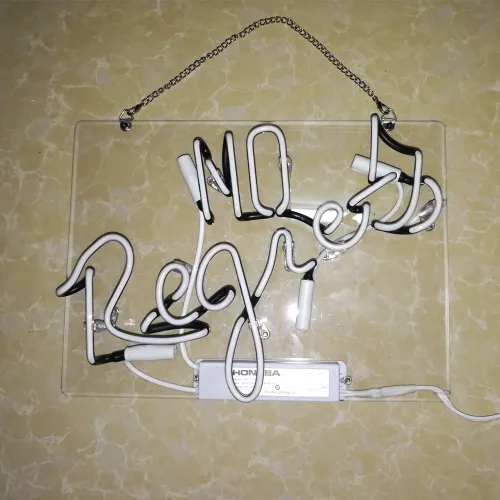 Vista 2 de Letrero de neón con texto en inglés "No Regrets' Beer de 14" x 10" para el hogar, dormitorio, pub, hotel, playa, sala de juegos, decoración de garaje