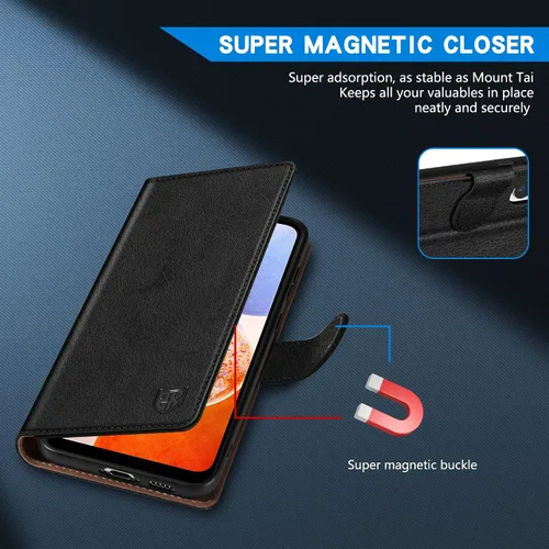 Vista 3 de ZZXX Funda tipo cartera para Samsung Galaxy A14 5G con bloqueo RFID, ranura para tarjetas, función atril, cierre magnético, funda protectora