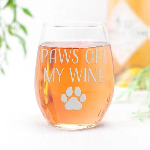 Vista 5 de Paws Off My Wine Dog Mom Stemless Wine Glass - Dog Mom Gift, Dog Lover Gift - 2 Glasses
