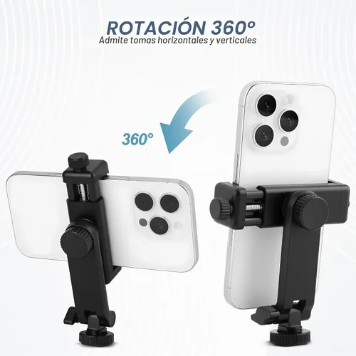 Vista 3 de Soporte universal de trípode para teléfono celular, soporte de zapata caliente para cámara con abrazadera de rotación de 360 grados, orificio