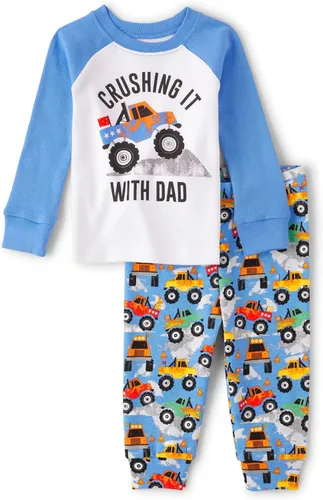 Vista 6 de The Children's Place - Conjunto de pijama de manga larga con botones para bebé niño, ajustado, 100% algodón, 2 piezas
