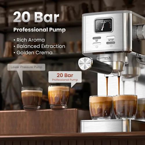 Vista 2 de Electactic Máquina de café expreso de 20 bar con espumador de leche Acero inoxidable