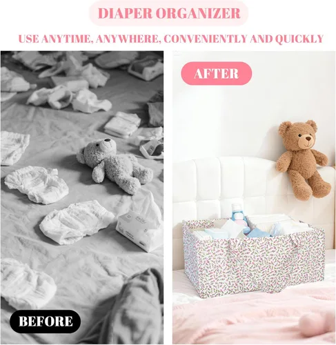 Vista 6 de Organizador de pañales acolchado floral, bolsa de pañales acolchada, elegante cesta de almacenamiento para guardería, regalo para baby shower