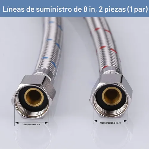 Vista 2 de Líneas de suministro de grifo de 3/8 a 3/8 pulgadas rosca de compresión hembra 1 par, manguera de grifo ARCORA de 9 pulgadas conecta el fregadero