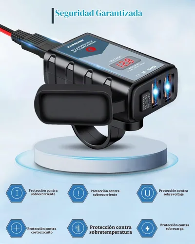 Vista 5 de EXTRACTME Cargador USB de motocicleta de 6.8 A, carga rápida 3.0 Dual USB Cargador de teléfono para motocicleta con voltímetro e interruptor