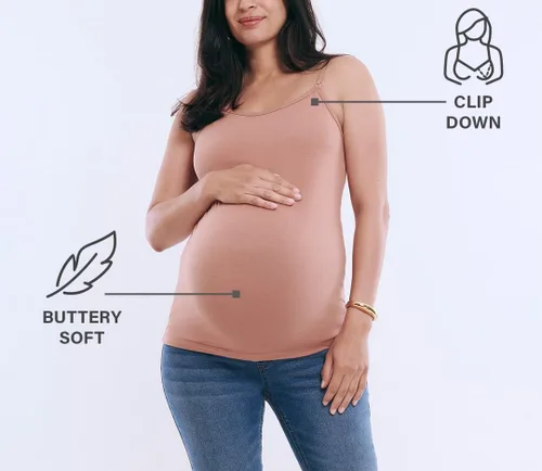 Vista 6 de Motherhood Maternity Camiseta sin mangas de lactancia con clip para mujer con correas ajustables y brasier integrado para lactancia materna