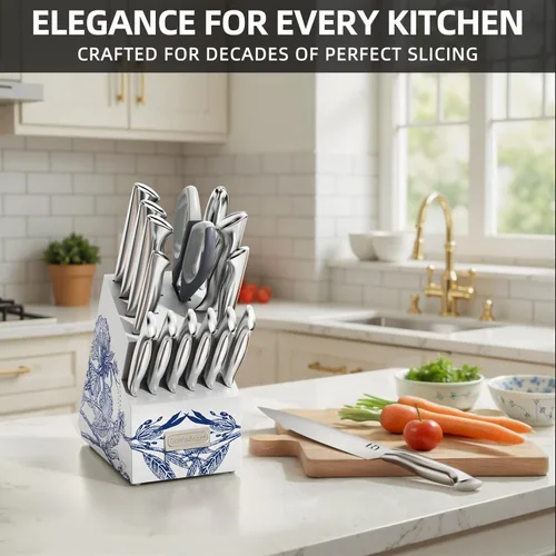 Vista 5 de Juego de cuchillos de cocina KnifeSaga - Juego de bloque de cuchillos Phantom Iris X5 - Rendimiento de primer nivel, juego de 15 piezas de cuchillos
