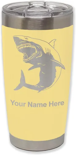 Vista 13 de LaserGram Vaso aislado al vacío de 20 onzas, gran tiburón blanco, grabado personalizado incluido (negro)