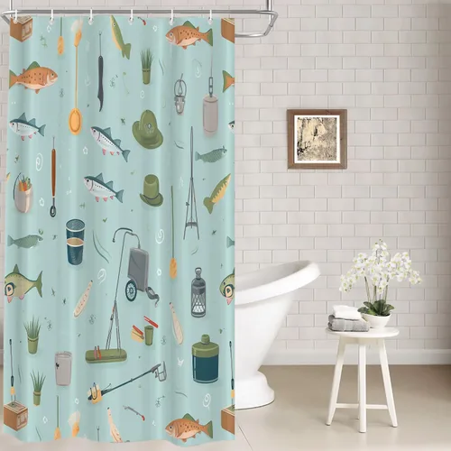 Vista 24 de Batmerry Maritime Nautical Hookless Shower Curtain with Snap in Liner Set, Anchors Ship Wheel Bath Curtain Magnetic Hem Quick-Drying Waterproof