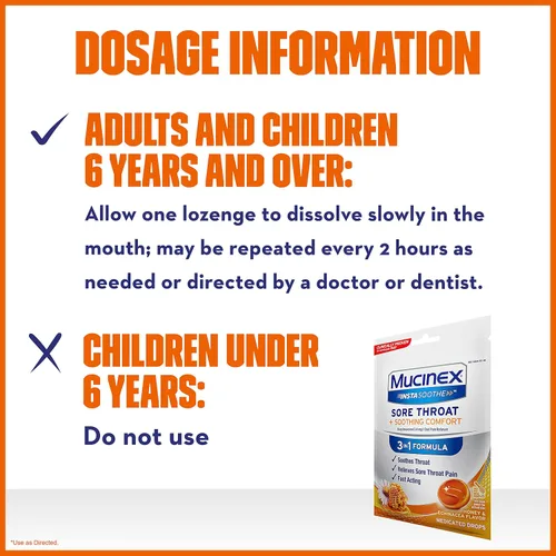 Vista 4 de Mucinex InstaSoothe Dolor de garganta + calmante sabor a miel y equinácea, acción rápida, potente analgésico oral para el dolor de garganta, 40