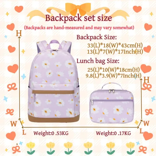 Vista 16 de 3 piezas de mochila con estampado de margaritas para niños, mochila de escuela primaria, mochila para estudiantes de primaria, mochila para Negro