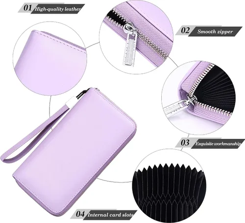 Vista 5 de OIDERY Cartera para tarjetas de crédito de gran capacidad para mujer, bloqueo RFID con correa extraíble