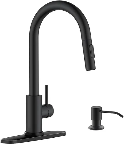 Vista 11 de APPASO Grifo de cocina dorado con dispensador de jabón, grifos de fregadero de acero inoxidable S304 de una sola manija con rociador desplegable