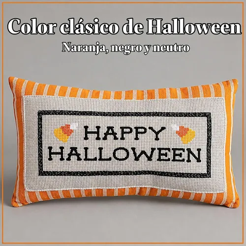 Vista 5 de Mud Pie Almohada de Halloween, almohada bordada Happy Halloween Naranja