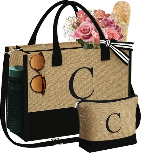 Vista 8 de YOOLIFE Regalos personalizados para mujeres, bolsa de yute inicial y bolsa