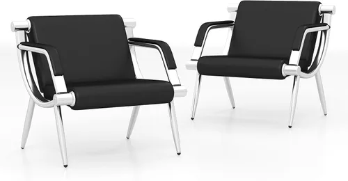 Vista 14 de kinbor Silla de invitados para sala de espera, silla de recepción de oficina de cuero PU, negro