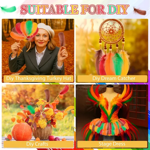 Vista 5 de Maysing 500 plumas de pavo coloridas para Acción de Gracias, 2 a 5 pulgadas, plumas de colores para otoño, Acción de Gracias, vacaciones