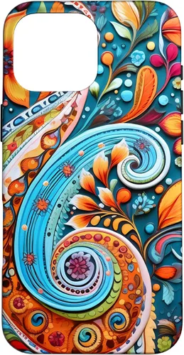Vista 19 de Vivid Blue and Orange Paisley Floral Art Case for iPhone 17