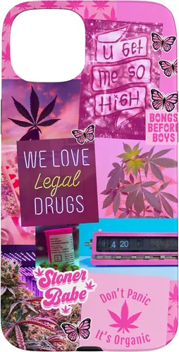 Vista 9 de Funda para iPhone 16, color rosa, para mujer, diseño de collage de malas hierbas