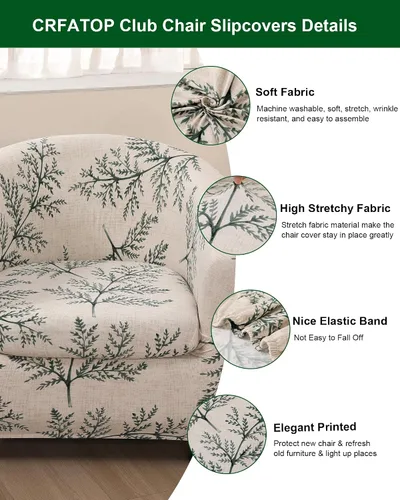 Vista 4 de CRFATOP - Funda elástica para sillón de club (2 piezas) 1 Club Cover & 1 Cushion Cover, Soft Round Tub Sofa Covers, Pet Friendly, Washable