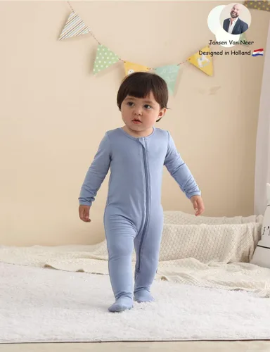 Vista 5 de Jimonda Pijama de bambú, pies unisex de una sola pieza, cierre de cremallera de 2 vías