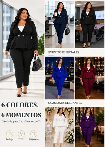 Vista 5 de CXXQ Pantalones tipo blazer peplum de 2 piezas para mujer, talla grande Negro