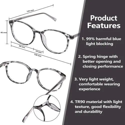 Vista 6 de Blue Light Glasses for Women, TR90 Fashion Blue Light Blocking Glasses for Computer