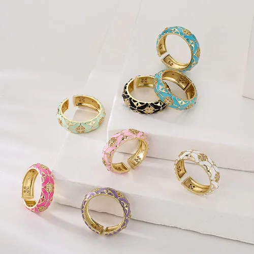 Vista 5 de Anillos de trébol de cuatro hojas para mujer, ajustable, delicado, esmaltado, joyería de la suerte