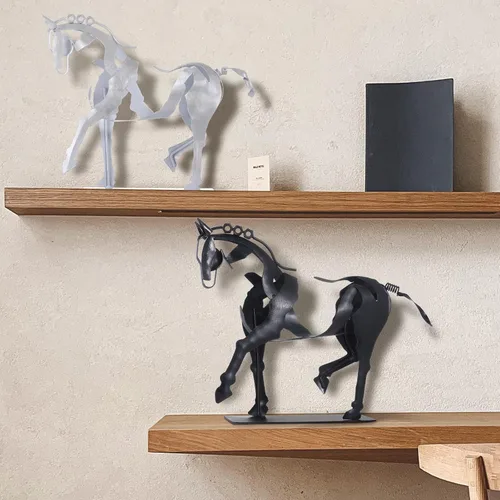 Vista 6 de SunBlogs Art Estatua de caballo hecha a mano, decoración rústica única para oficina y hogar, escultura de metal 100% pintada a mano, regalo perfecto