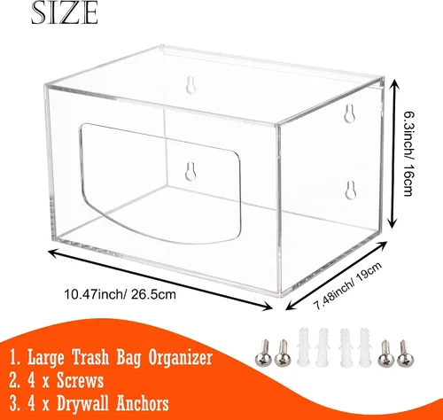 Vista 2 de Dispensador de bolsas de basura extra grande con tapa, soporte de acrílico apilable para bolsas de basura debajo del fregadero, montado en la pared