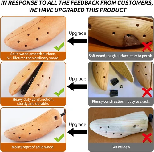 Vista 2 de Hoteelee Pair of Wooden Shoe Stretcher Stretches,Shoe Trees for Men Women Wide Feet Adjust Length & Width Wooden Shoe Expander Shaper for men's