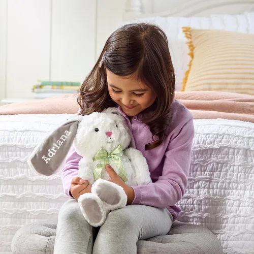 Vista 2 de Let's Make Memories - Pijama de peluche (personalizable), ideal para siestas, 12” de alto, 100% poliéster Hop 'N Cuddle Bunny